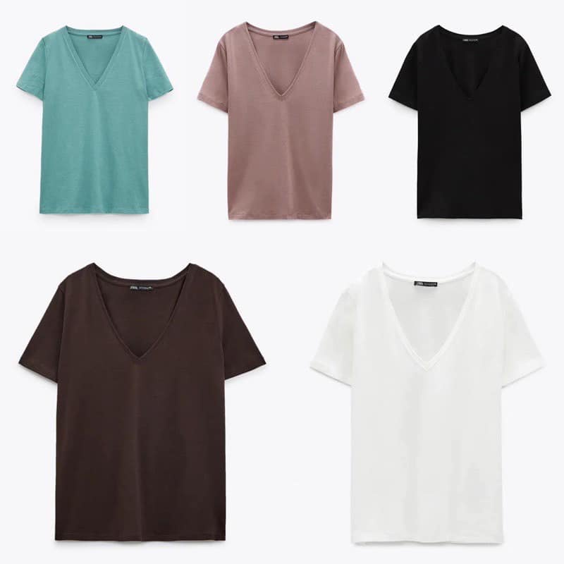 Áo thun nữ phông trơn cổ tim ZR xuất dư chất cotton mềm mịn thoáng mát bảng màu basic