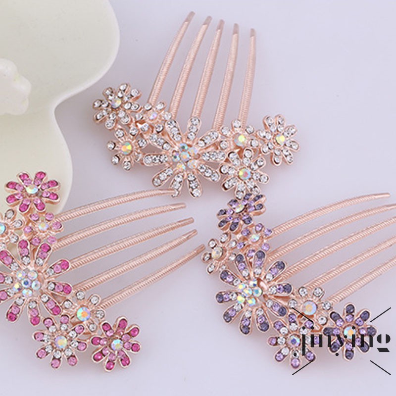 GETNOIVAS Cài tóc cô dâu phối hình bông hoa đính đá xinh xắn sang trọng