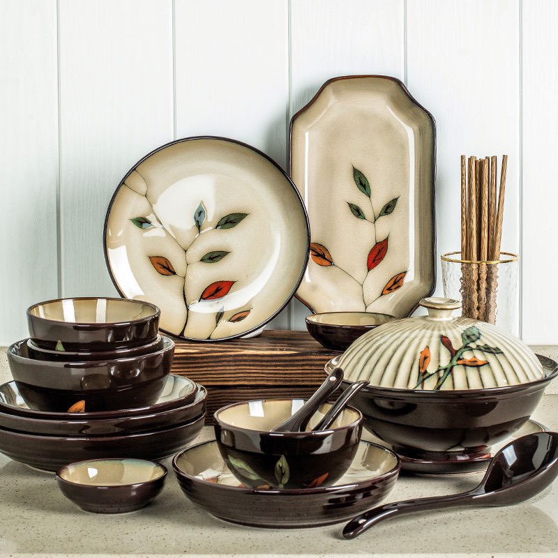 HOA - Bộ bát đĩa lá cành - Gốm sứ tráng men cao cấp