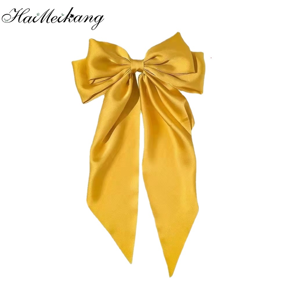 Kẹp tóc Haimeikang thiết kế thắt nơ làm từ vải satin màu trơn thời trang xinh xắn