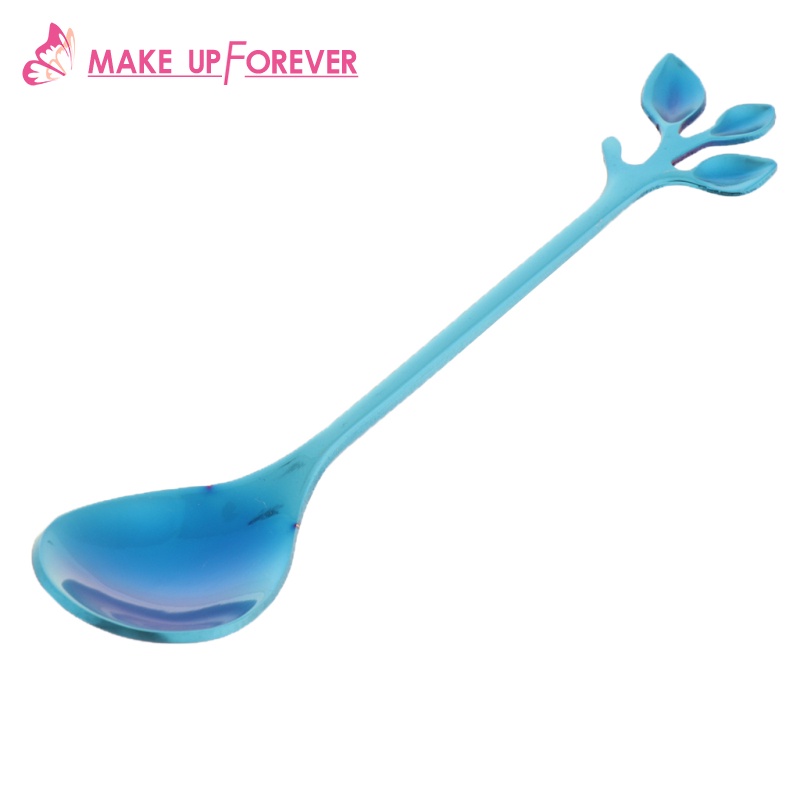 [Make_up Forever]Leaf Pattern Stainless Steel Tea Coffee Spoon Tableware Colorful