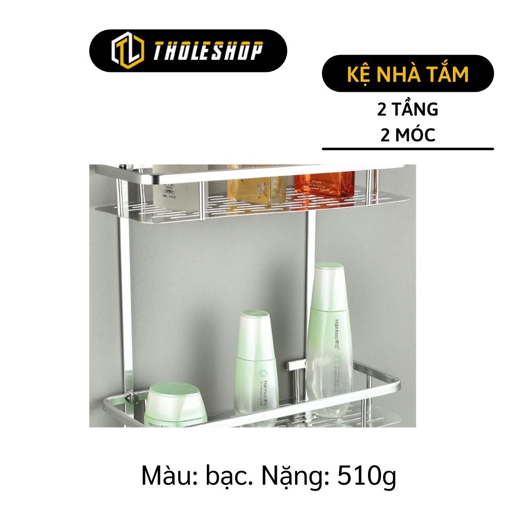 Kệ Nhà Tắm - Kệ Để Dầu Gội, Sữa Tắm, Để Gia Vị 2 Tầng Có 2 Móc Treo Khăn 8788