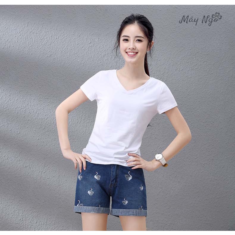 Áo thun thái form ôm vừa cổ tim trơn chất mềm mịn