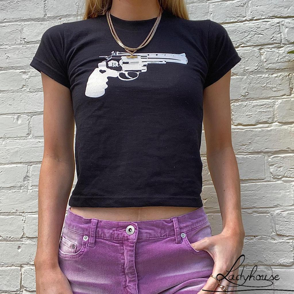 Áo Thun Crop Top Tay Ngắn Cổ Tròn In Họa Tiết Thời Trang Mùa Hè Dành Cho Nữ