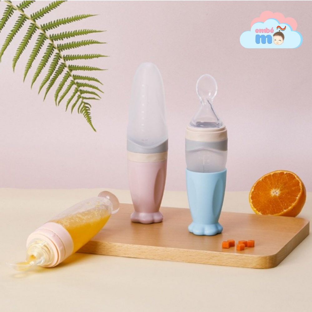 Bình Thìa Ăn Dặm Silicon MOLLI Cho Bé Mềm Dẻo An Toàn Dung Tích 90ml - Embé Mỡ