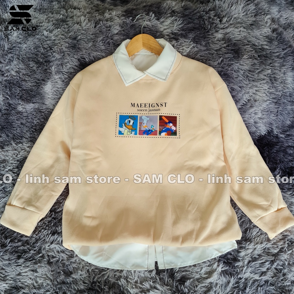 Áo SWEATER nữ SAM CLO hoodie không mũ NỈ 1 LỚP tay dài thu đông freesize dáng unisex in hình vịt donal chữ MAEEIGNST | BigBuy360 - bigbuy360.vn