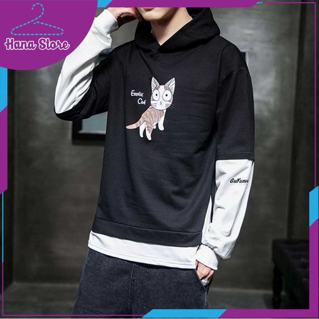 Áo khoác hoodie nam nữ unisex in hình mèo đáng yêu (form rộng dưới 65kg) - Hana Store