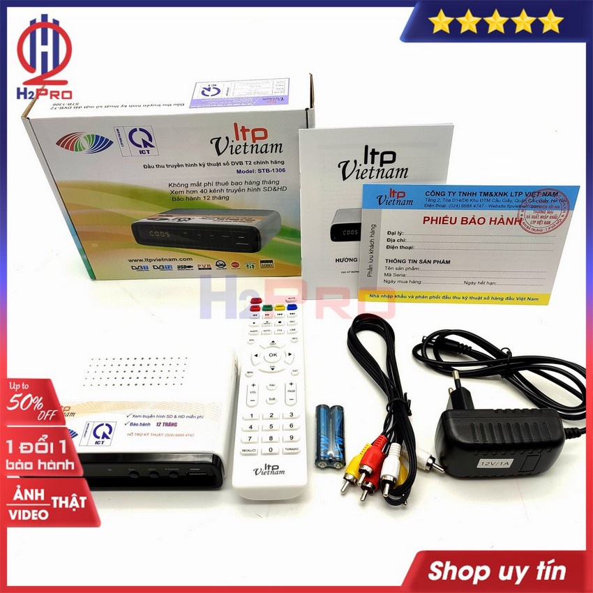 Đầu thu kỹ thuật số DVB T2 LTP 1306 H2pro hàng hãng-xem truyền hình miễn phí-sắc nét-đa kênh-cao cấp (tặng pin 10k)