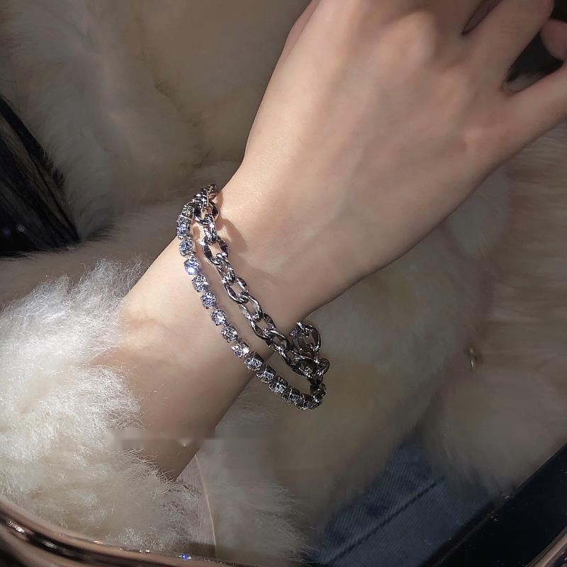 Vòng Tay Hai Lớp Đính Đá zircon Phong Cách Harajuku Sang Trọng Thanh Lịch Dành Cho Nữ