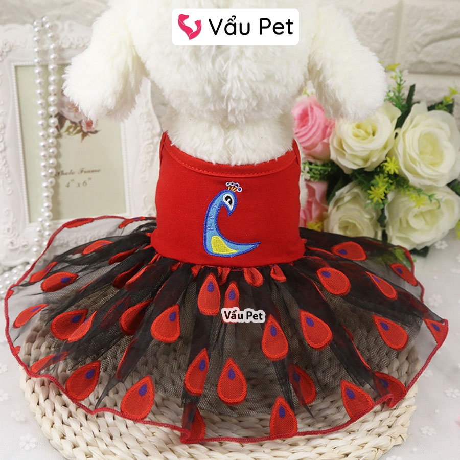 Váy cho chó mèo Con Công chất thun mềm mại - Quần áo cho chó poodle, con, lớn, mèo, thú cưng Vẩu Pet Shop