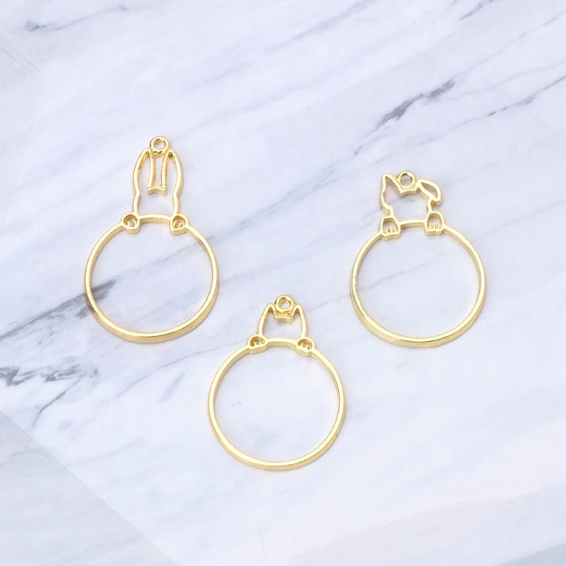 FLGO 3Pcs Hidden Cat Dog Rabbit Round Hollow Frame Pendant Bezel Resin Jewelry Making