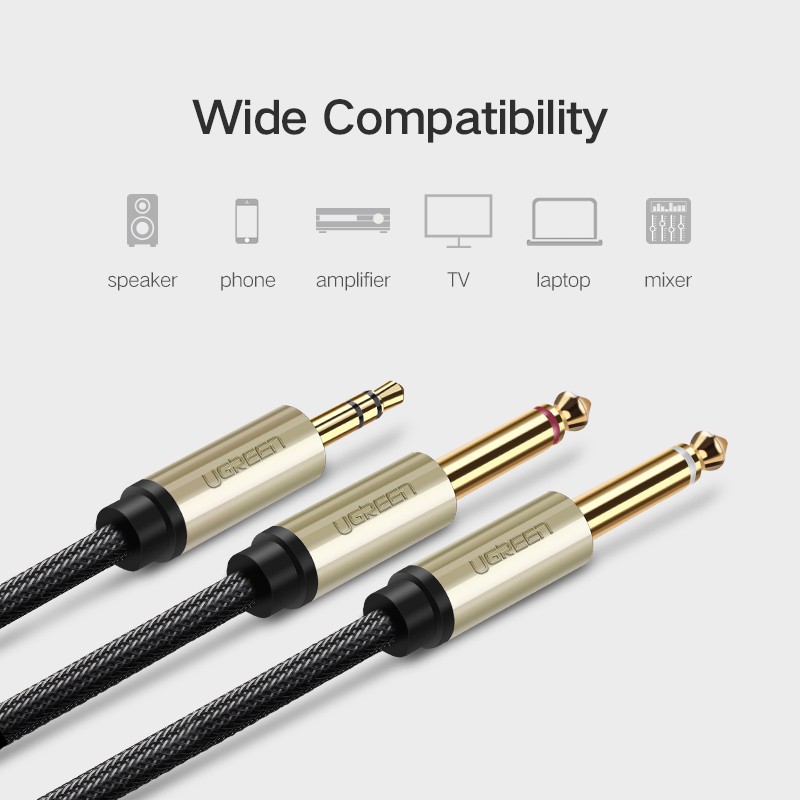 Ugreen Cáp Chuyển Đổi Âm Thanh 3.5mm Sang 6.35mm Mạ Vàng 6.5mm