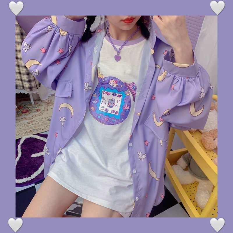 Phong cách Hàn Quốc Áo sơ mi nữ Kawaii Mùa thu Thời trang JK Áo blouse Nữ dài tay Loose dễ thương Áo sơ mi cài nút Đầu quá khổ