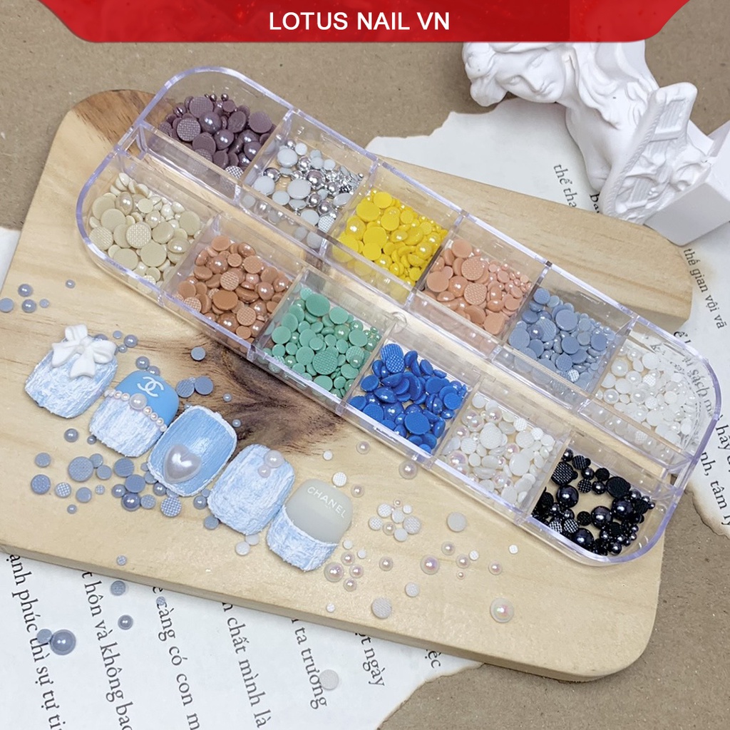 Ngọc trai nail, ngọc trai nửa YHB cao cấp đính móng khay mix đủ size, đủ màu