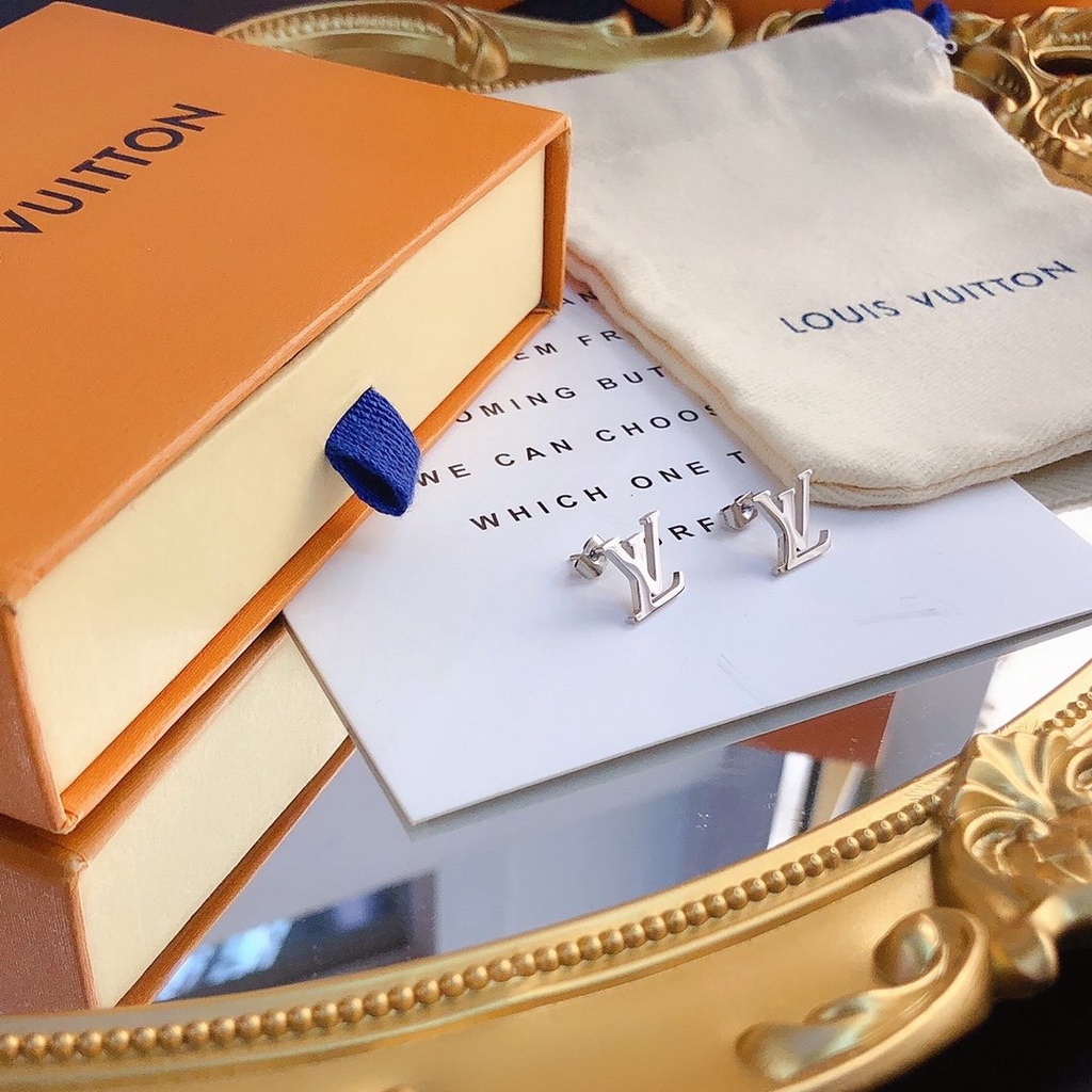 LOUIS VUITTON Khuyên Tai Tròn Bằng Thép Titan In Logo LV Thời Trang