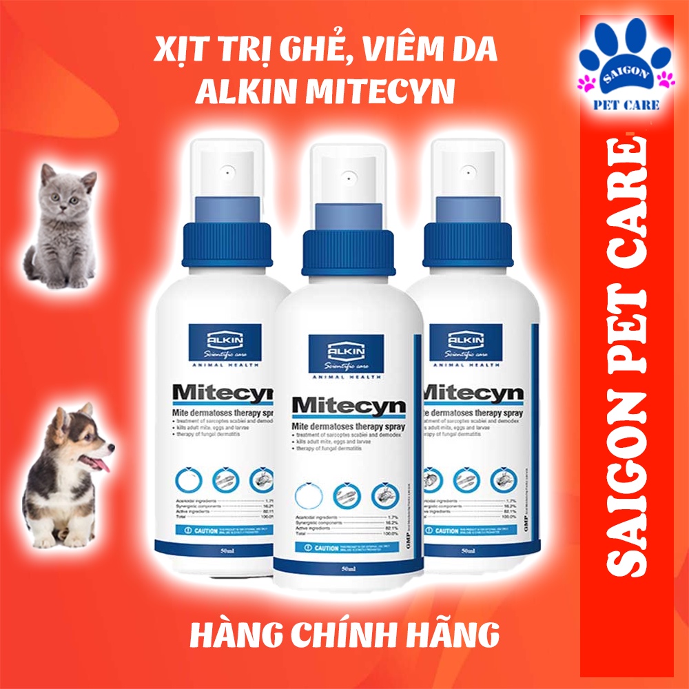 Thuốc xịt trị ghẻ, viêm da Alkin Mitecyn cho chó mèo