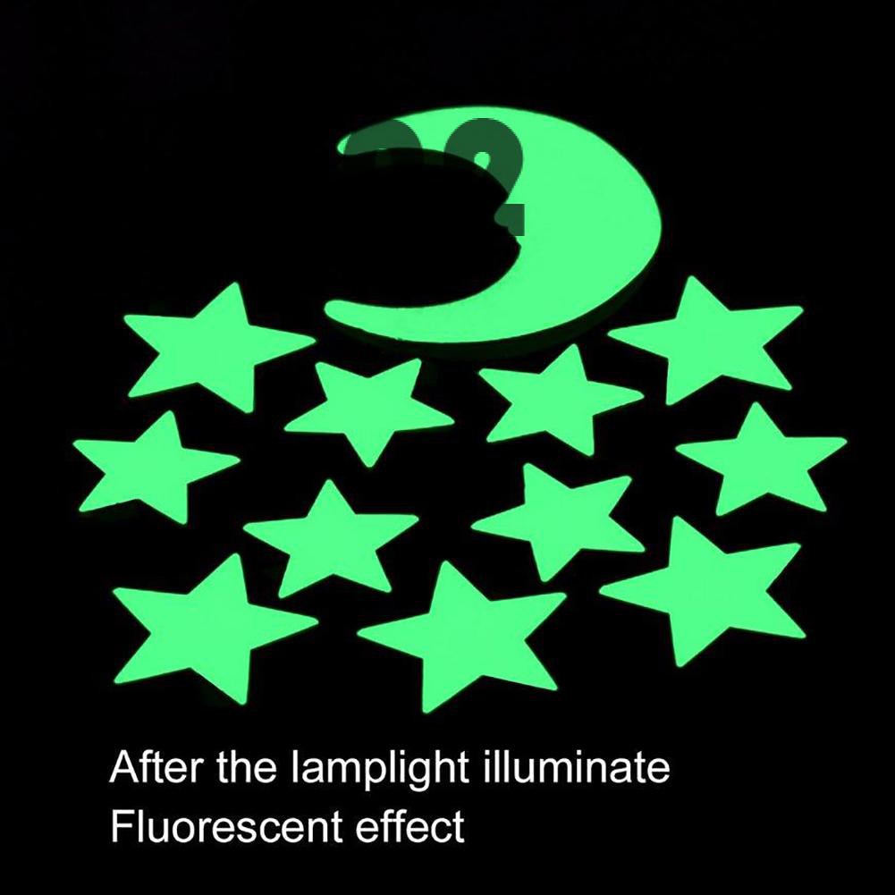 Set 12 nhãn dán tường hình ngôi sao dạ quang sáng tạo