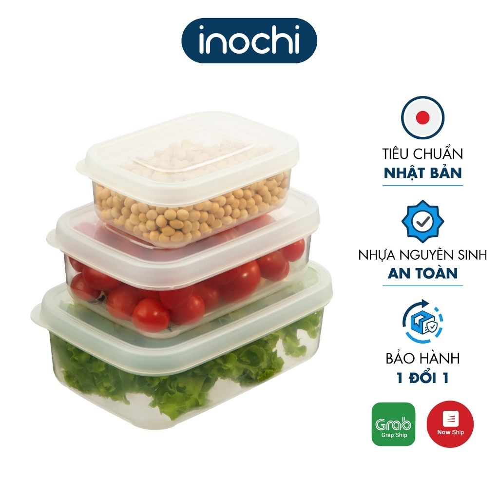 Bộ 3 hộp nhựa đựng thực phẩm INOCHI Hokkaido hình chữ nhật có nắp đậy an toàn 500ml - 2500ml