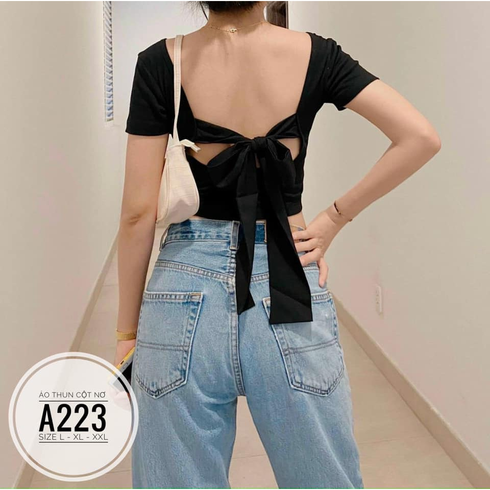 BIGSIZE Áo thun cột nơ A223 Chất liệu: vải borip co giản Màu sắc: trắng - đen