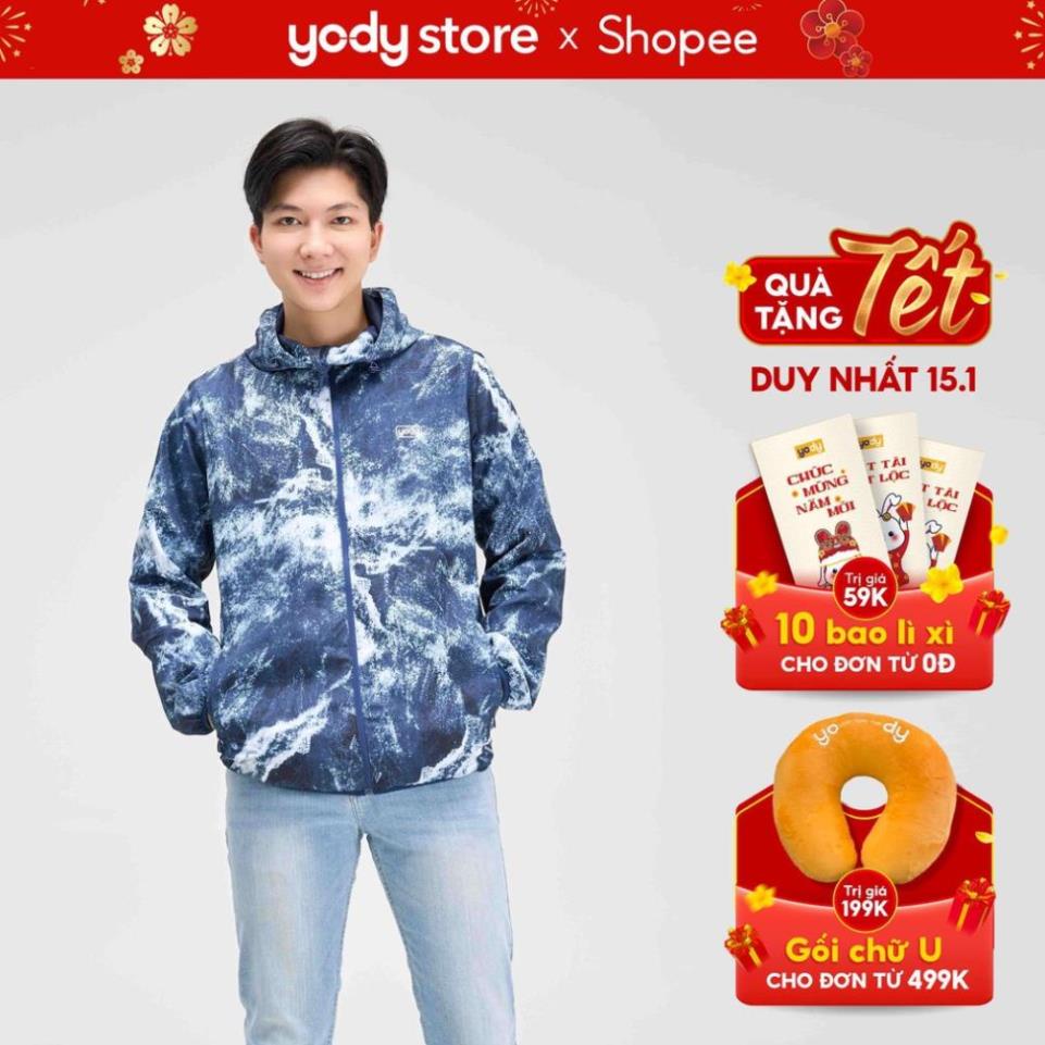 Áo Khoác Gió Nam 2 Lớp Có Mũ Thương Hiệu YODY Áo Gió Nam In Loang AKM4687 ! !