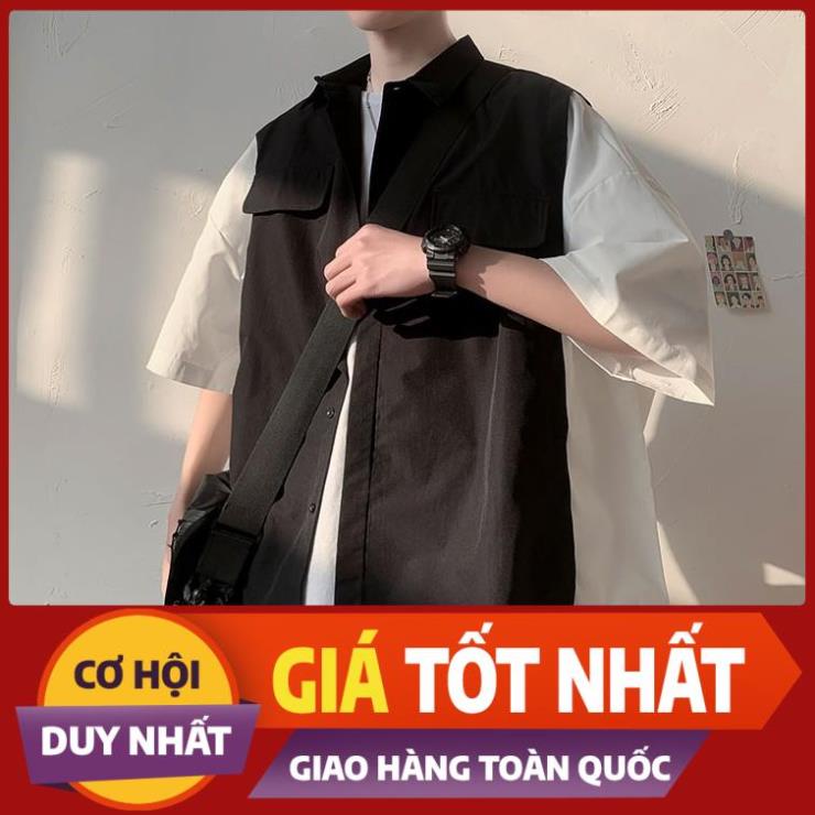 Áo Sơ Mi Nam Tay Lỡ Phối 2 Màu; Khoác Sơ Mi Nam Nữ Kiểu Dáng Mới Nhất Vải Kate Hàn Đẹp Và Thoáng Mát !