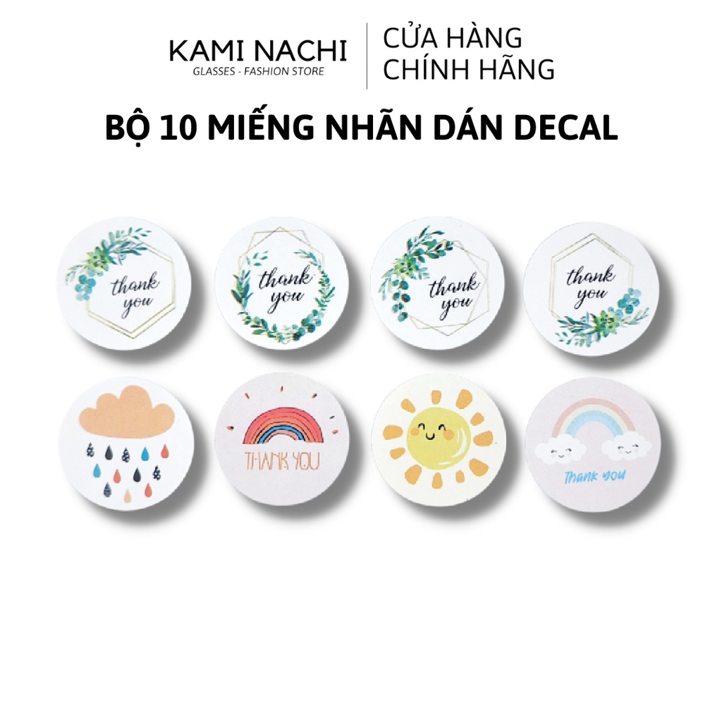 Bộ 10 miếng nhãn dán decal hình tròn chữ cảm ơn KAMI NACHI