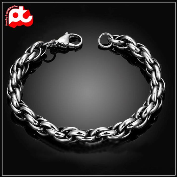 Lắc tay nam cao cấp rẻ đẹp kiểu bông dừa thời trang titan thép không gỉ PT JEWELRY cỡ 11mm màu trắng PTLTNA18