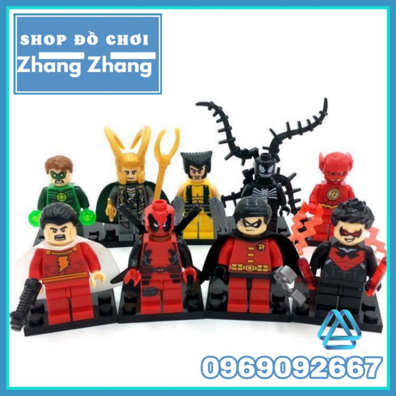 Xếp hình mô hình Loki - Robin - Wolverine - shazam - Flash - Nightwing - Venom - Deadpool Minifigures Xinh X010 - 018