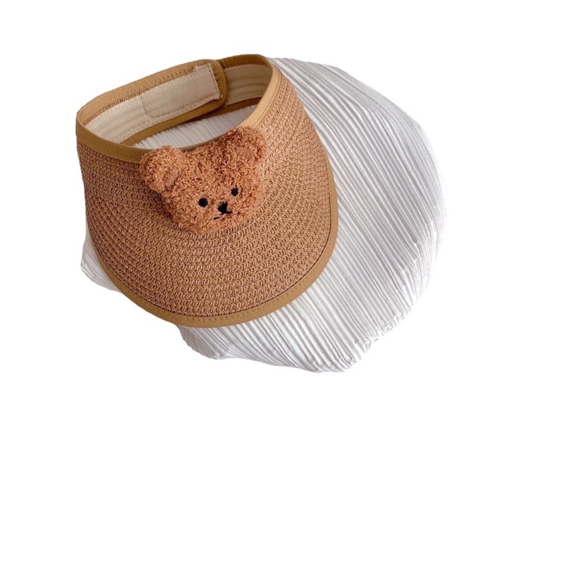 Mũ cói nửa đầu đính gấu cute cho bé 1-4 tuổi dễ gấp gọn MB21