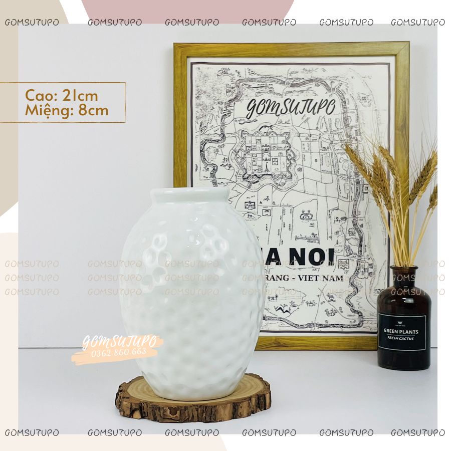 Lọ Hoa Men Trắng - Dòng Cao Cấp - Gốm Sứ Bát Tràng - gomsutupo - Bình Hoa Tràng Trí - Gốm Sứ TUPO - Decor