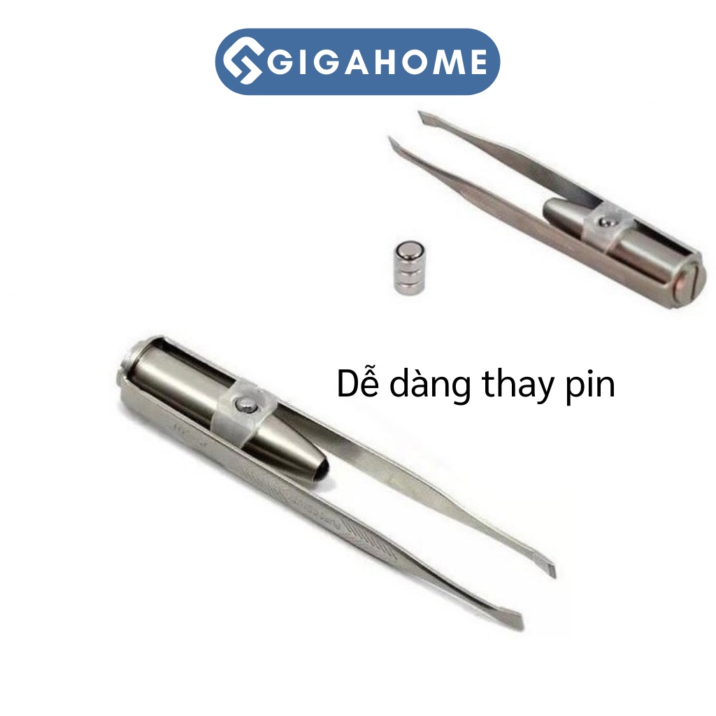 Nhíp Nhổ Lông Mày Có Đèn Led GIGAHOME Chất Liệu Thép Không Gỉ, Sài Pin 4050