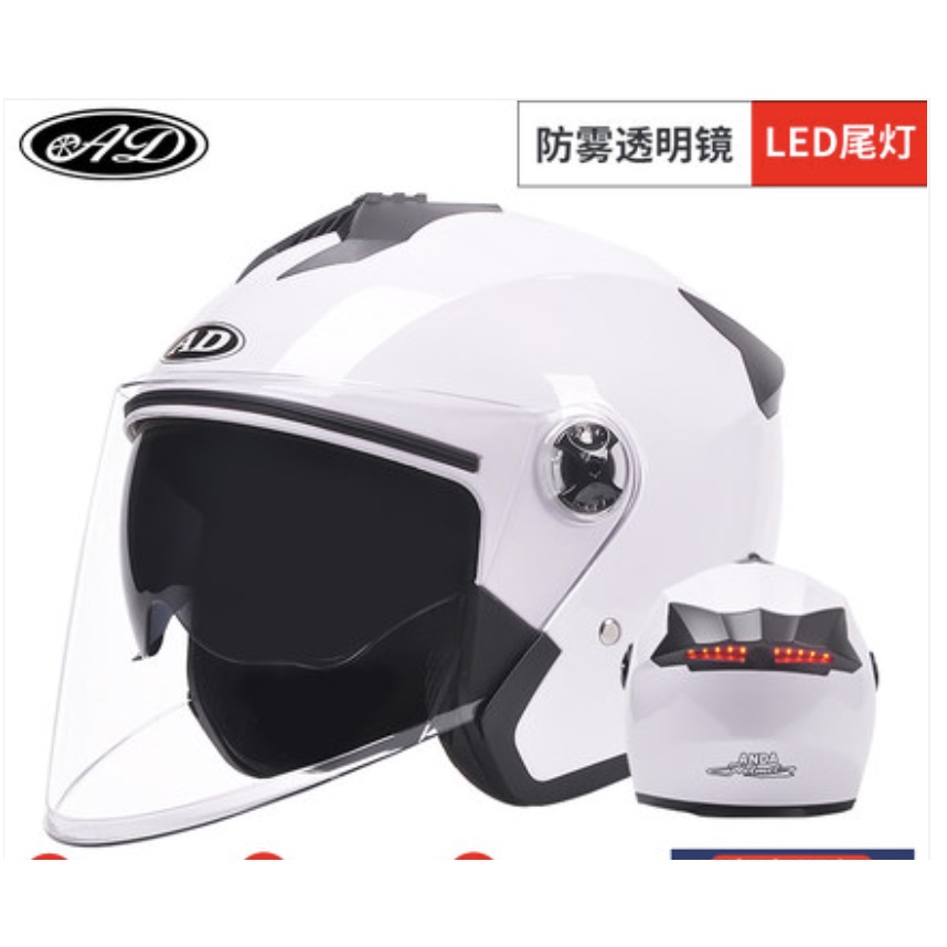Mũ bảo hiểm 3/4 AD helmet 2 kính có đèn Led 2022.