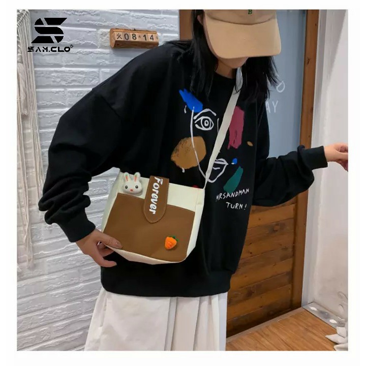 Túi đeo chéo nữ SAM CLO mini bag canvas khóa kéo búp bê thời trang hàn quốc dễ thương, đi chơi, đi học chữ FOREVER