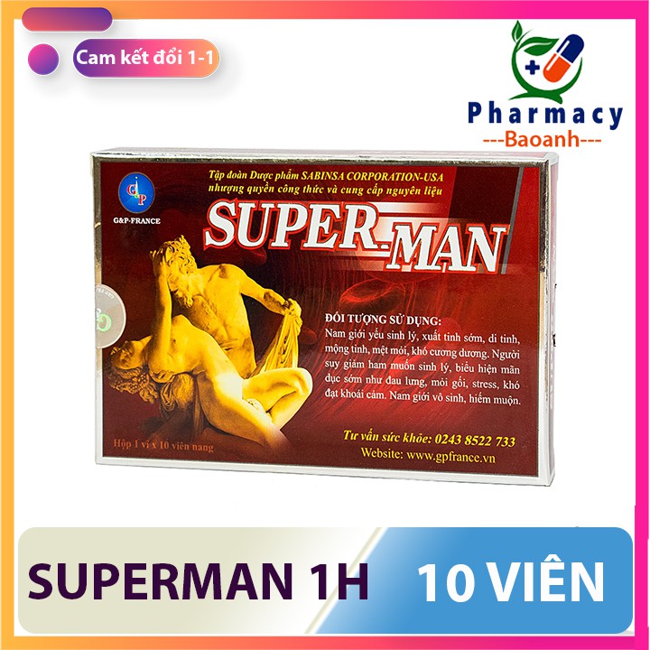Super-Man 1h G&amp;P France – Giúp bổ thận tráng dương, tăng cường sinh lý, tăng hormone nam, ngừa mãn dục sớm Superman GP