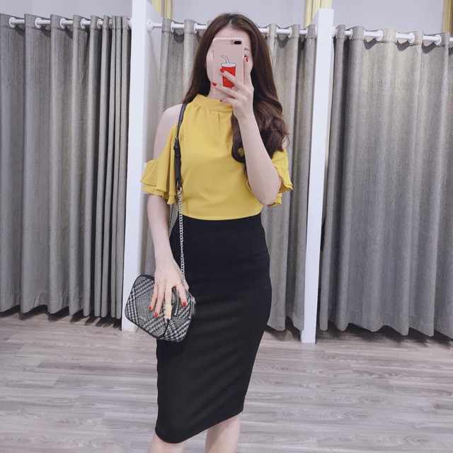 [Ảnh thật] Chân váy bút chì dài