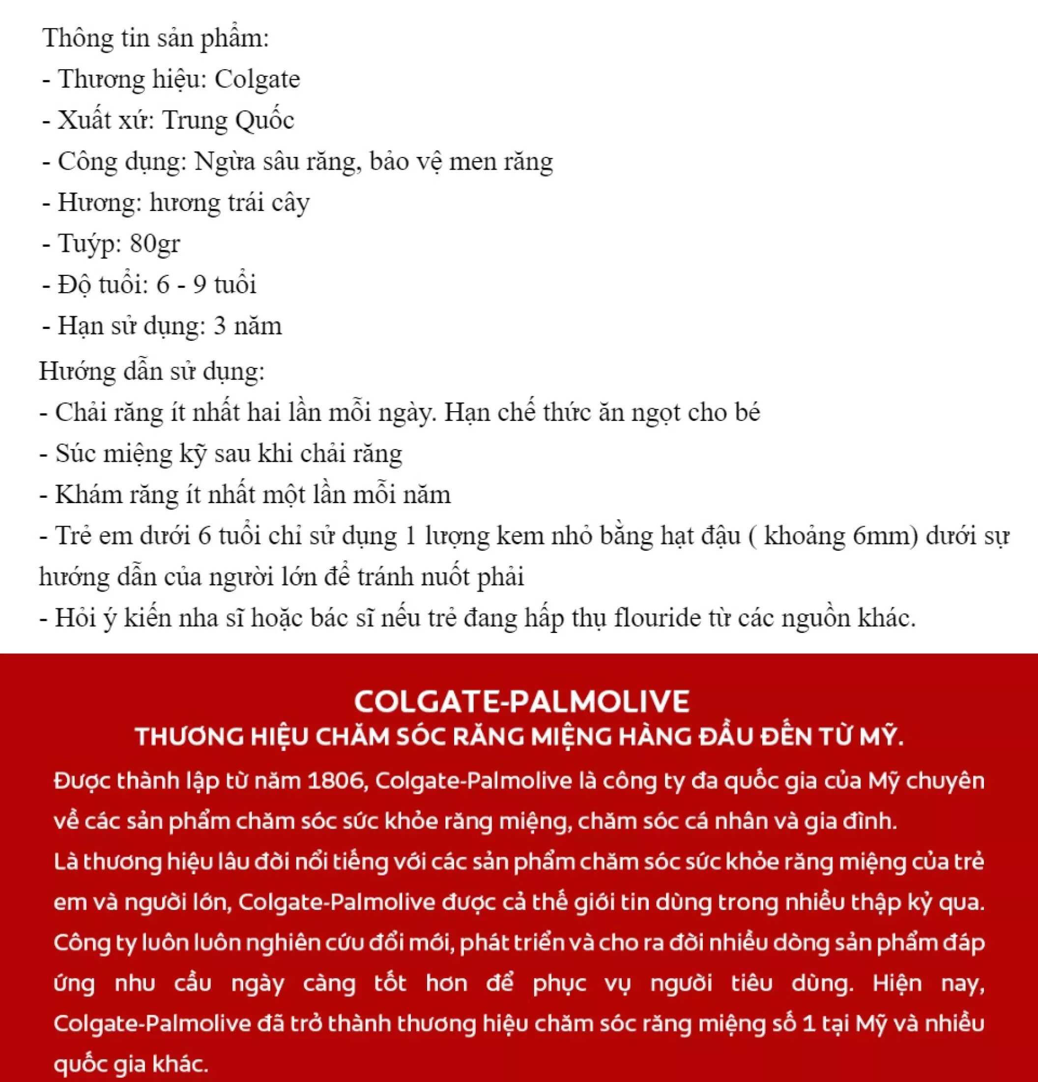 Kem đánh răng Colgate Trẻ Em Thiên Nhiên 6 - 9 Tuổi (Kid Free From 6-9) 80g