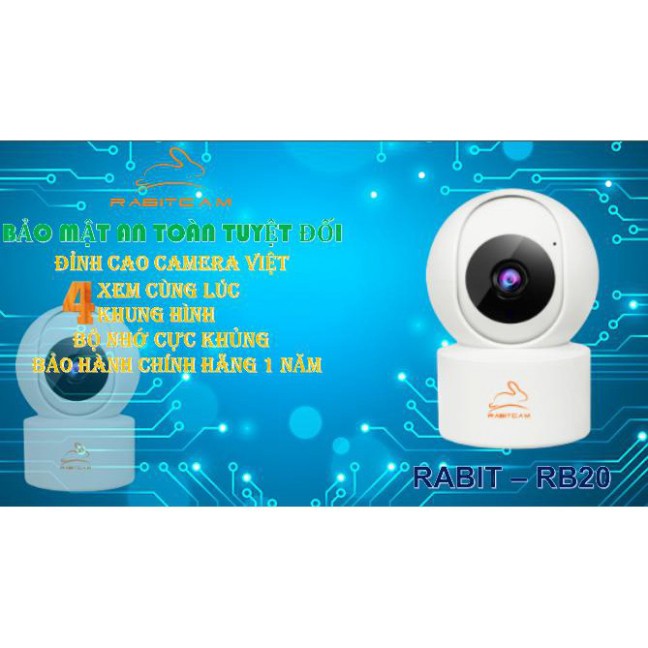 free ship Camera Wifi 360 Độ RABITCAM 2.0 Mpx full HD1080 (Kèm Thẻ 32G Lưu Trữ 15 Ngày) Chuẩn Nén H265+ Đàm Thoại 2 Chiề