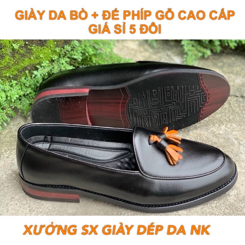 Giày lười da bò-GIÁ SỈ 5 ĐÔI Nappa cao cấp, Đế phíp gỗ đỏ ép cao su chống ồn tại Xưởng NK