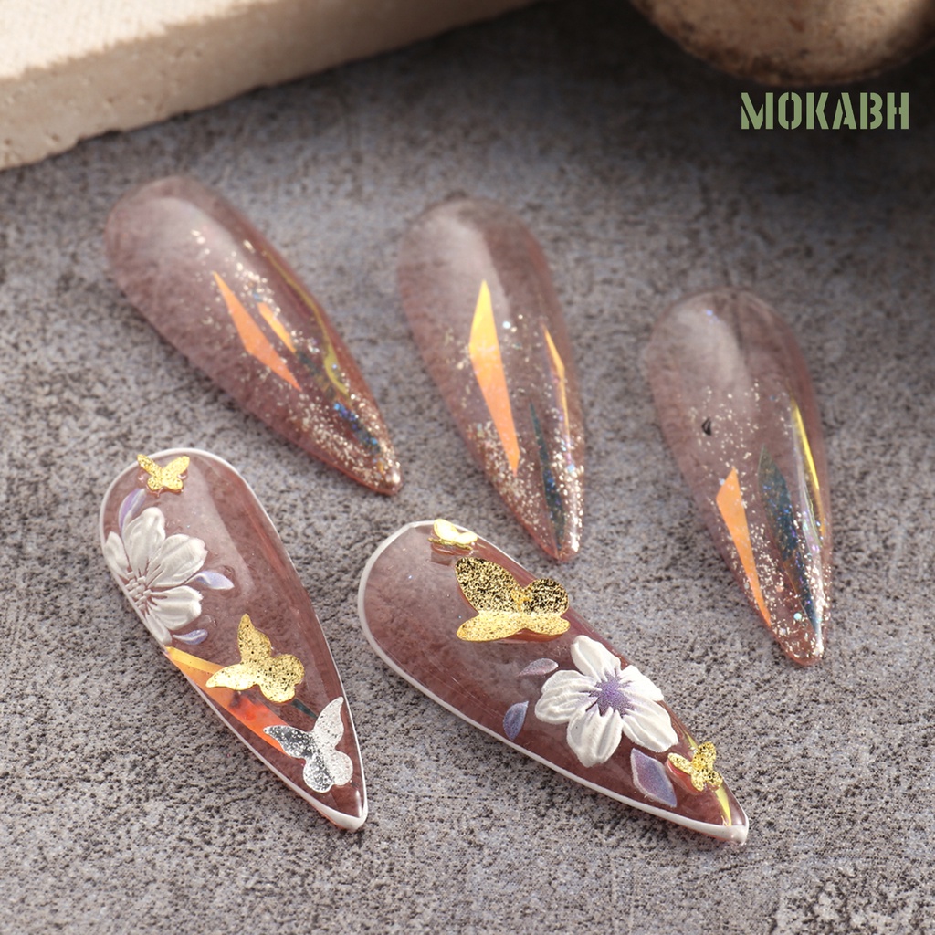 1 Hộp Phụ Kiện Trang Trí Móng Tay Hình Bướm 3D Bằng Kim Loại Chống Phai