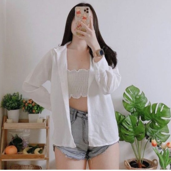 Sét áo sơ mi phôm rộng và áo ống nhún (2 món y hình)