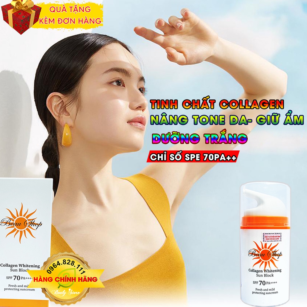 Kem chống nắng Beau Shop collagen whitening sun block- AppleBee Daily UV Facial Sun Cream - KCN kềm dầu, nâng tone