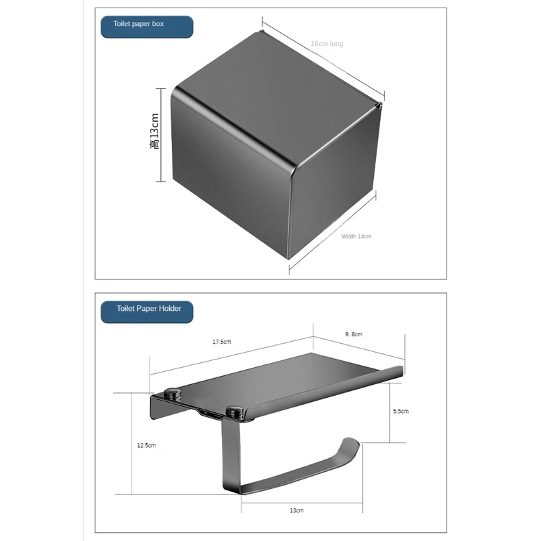 Hộp đựng cuộn giấy vệ sinh XINKUNLON gắn tường thép không gỉ 304 màu xám cao cấp tiện lợi