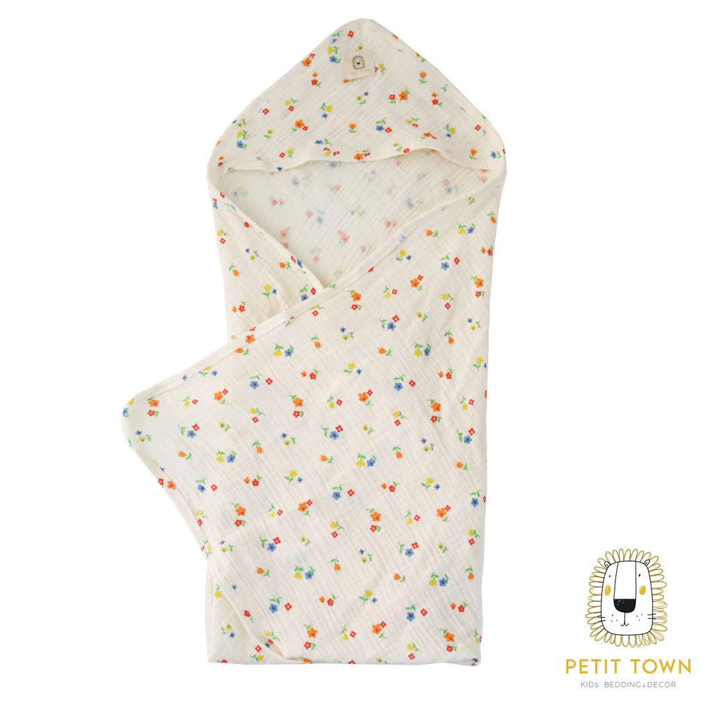Combo sơ sinh 4 món Petit Town vải xô muslin họa tiết hoa cho bé gái