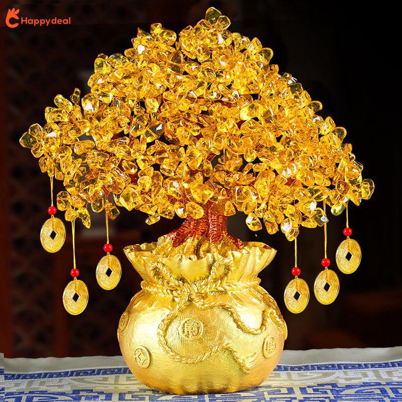 Cây tài lộc trang trí vàng pha lê thủ công tinh tế dành làm quà tặng