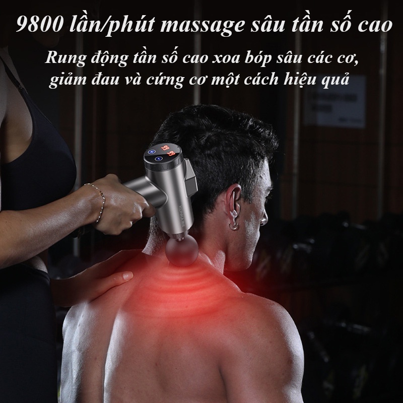 Súng Massage Cầm Tay Cao Cấp KONKA 8 Đầu Trị Liệu 99 Mức Độ Rung, Máy Massage Cầm Tay Giãn Cơ Toàn Thân