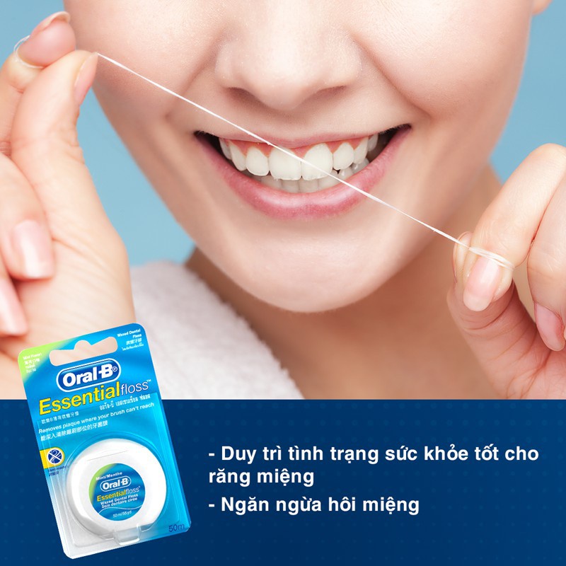 Chỉ Nha Khoa Cao Cấp Nhập UK Oral-B Essential Floss 50m-Ngăn ngừa tổn thương nướu và men răng