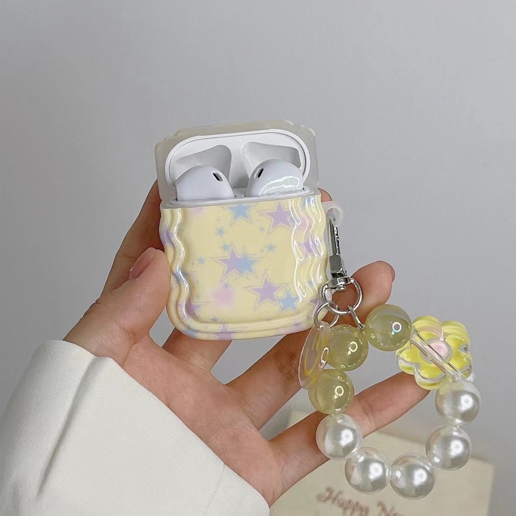 Vỏ Bảo Vệ Hộp Sạc Tai Nghe Bluetooth airpods 1 2 3 pro Bằng tpu Mềm Hình Ngôi Sao Vàng Nhỏ Gắn Hạt Dễ Thương Mới