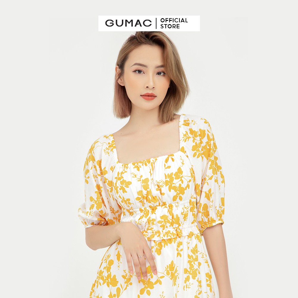 [Mã MABR07062 giảm 8% tối đa 50K đơn từ 249K] Đầm công sở nữ nhún ngực GUMAC họa tiết hoa, phong cách vintage DB545 | BigBuy360 - bigbuy360.vn