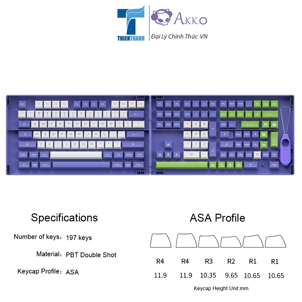 AKKO Keycap set – Very Peri (PBT Double-ShotASA profile197 nút)