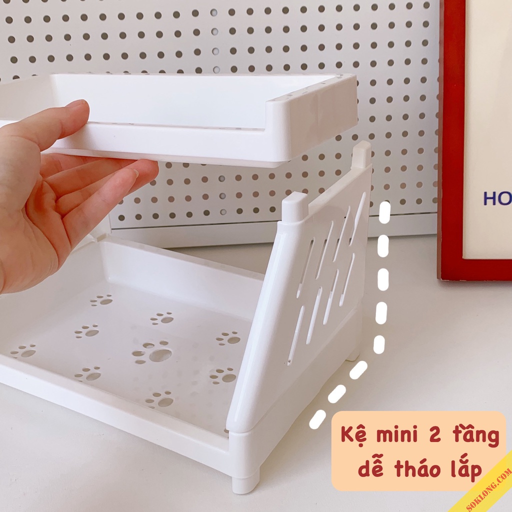 Kệ giá mini 2 tâng chân mèo để bàn cute đựng sách vở, văn phòng phẩm K38 tiện ích